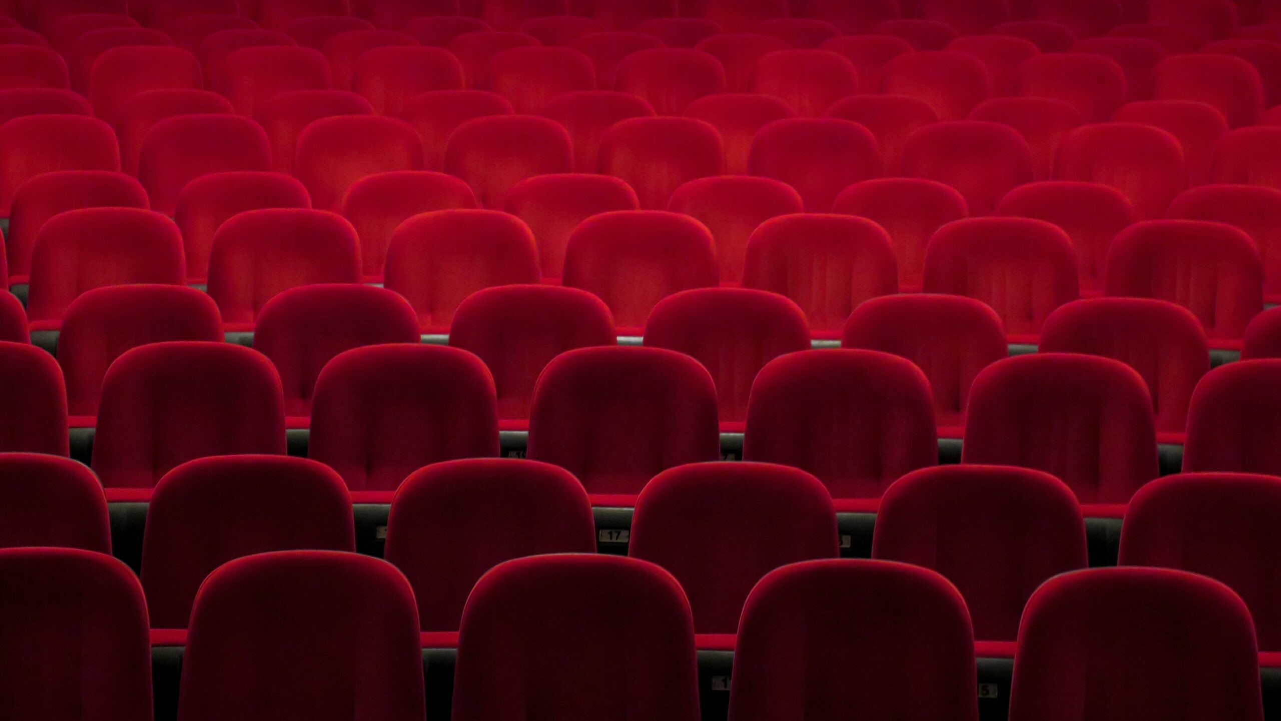 Rows of red theater seats